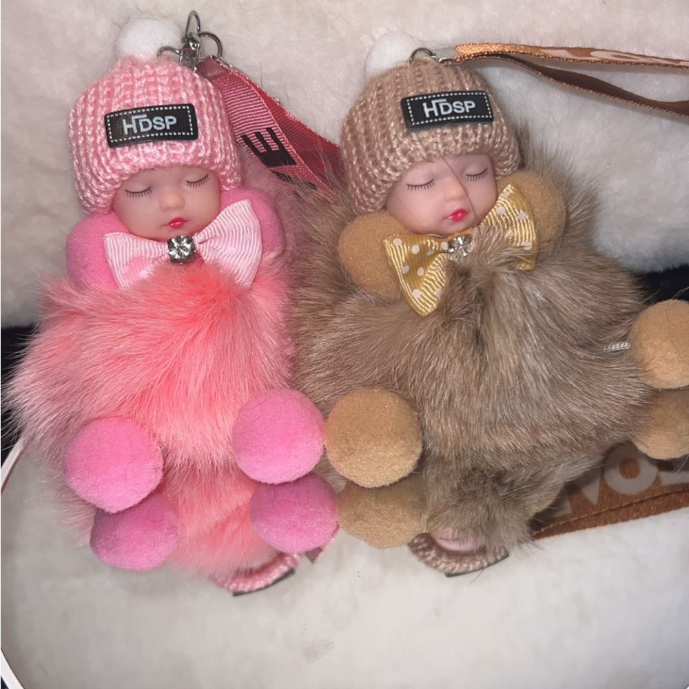 Plush Keychain - Pink Faux Fur Doll - Picture 7 of 16